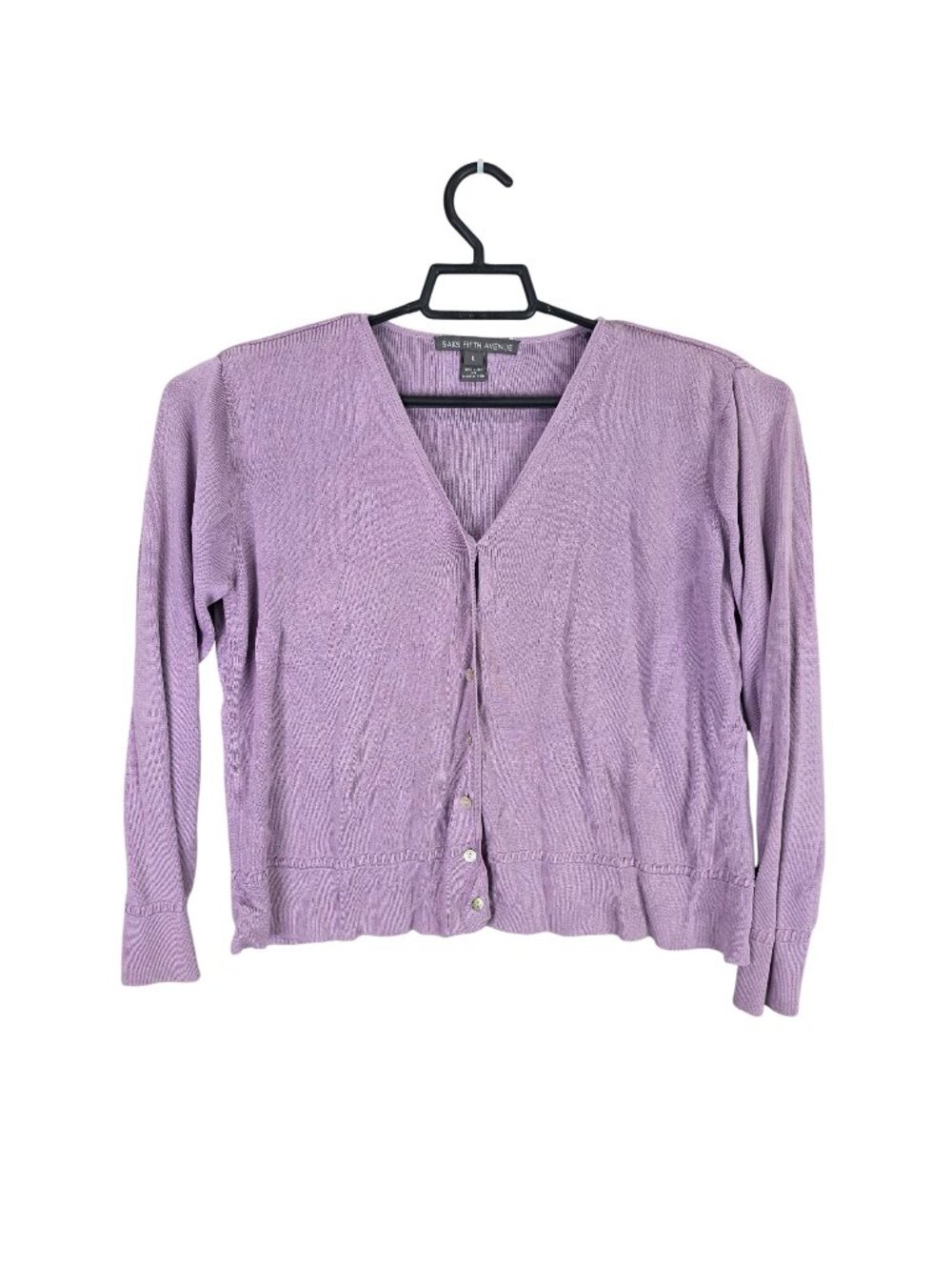 Womens Purple Saks Fifth Avenue 100% Tussah Silk Cardigan Sweater Button Down L